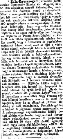 „Zalaegerszegről…” (Forrás: Magyar Polgár, 1883. 09. 21., 4. o.)
